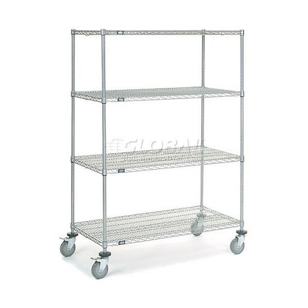 Nexel 4 Shelf Truck, Chrome, 48inW x 24inD x 69inH, Polyurethane Swivel Casters, 2 Brakes 168219B - main